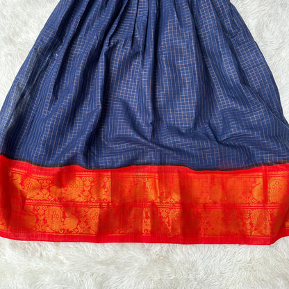 PRE-ORDER: Chic Elegance: Navy Blue and Red Sungudi Frock