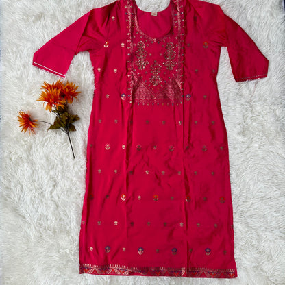 Ravishing Rani Pink Dola Silk Kurta Set - Intricate Bead and Zari Work