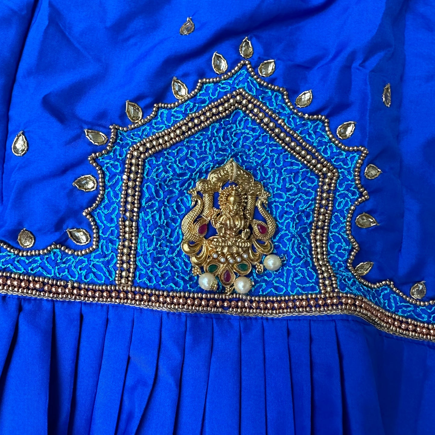 Little Royalty: Royal Blue Top with Copper Zari Skirt
