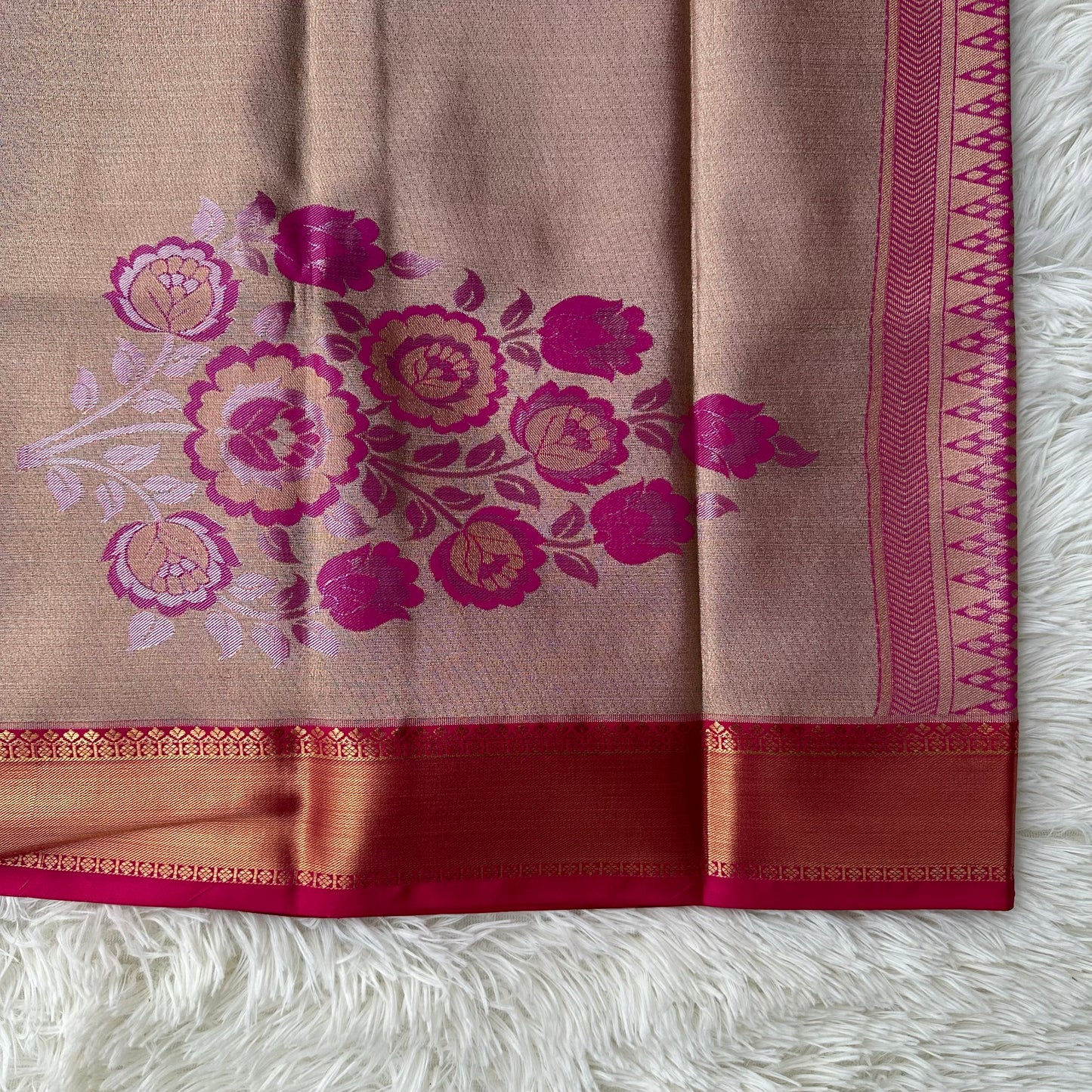 Radiant Richness: Beige Color Semi-Tissue Saree with Unique Floral