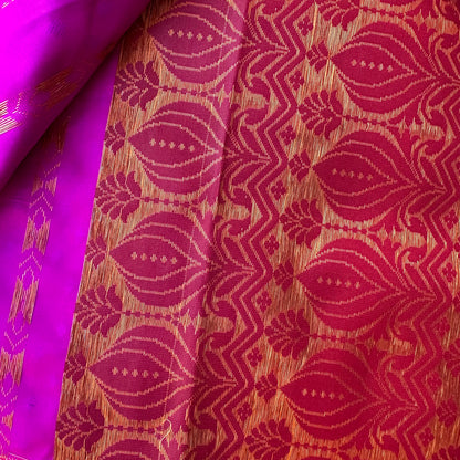 Regal Radiance: Purple & Pink Semi-Pattu Saree with Paithani Border and Buttis