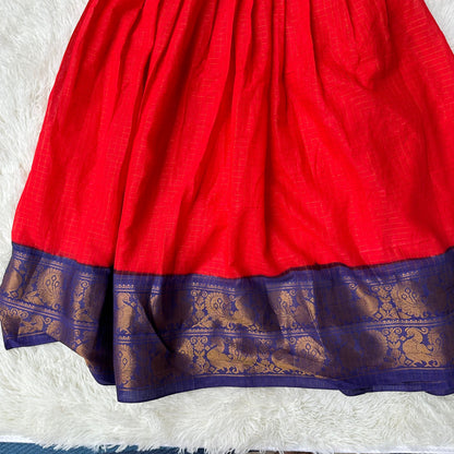 PRE ORDER: Red and Blue Sungudi frock with cotton lining