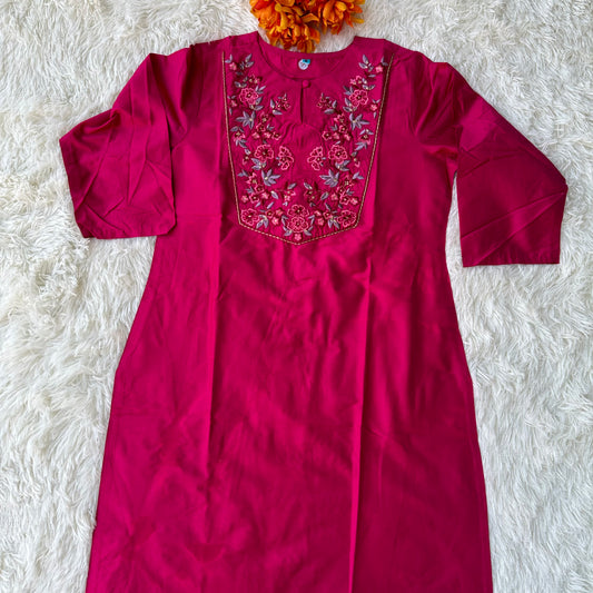 Pretty in Pink: Ethnic Wear Calf-Length Kurta with Threadwork Embroidery