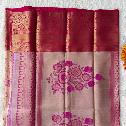 Radiant Richness: Beige Color Semi-Tissue Saree with Unique Floral