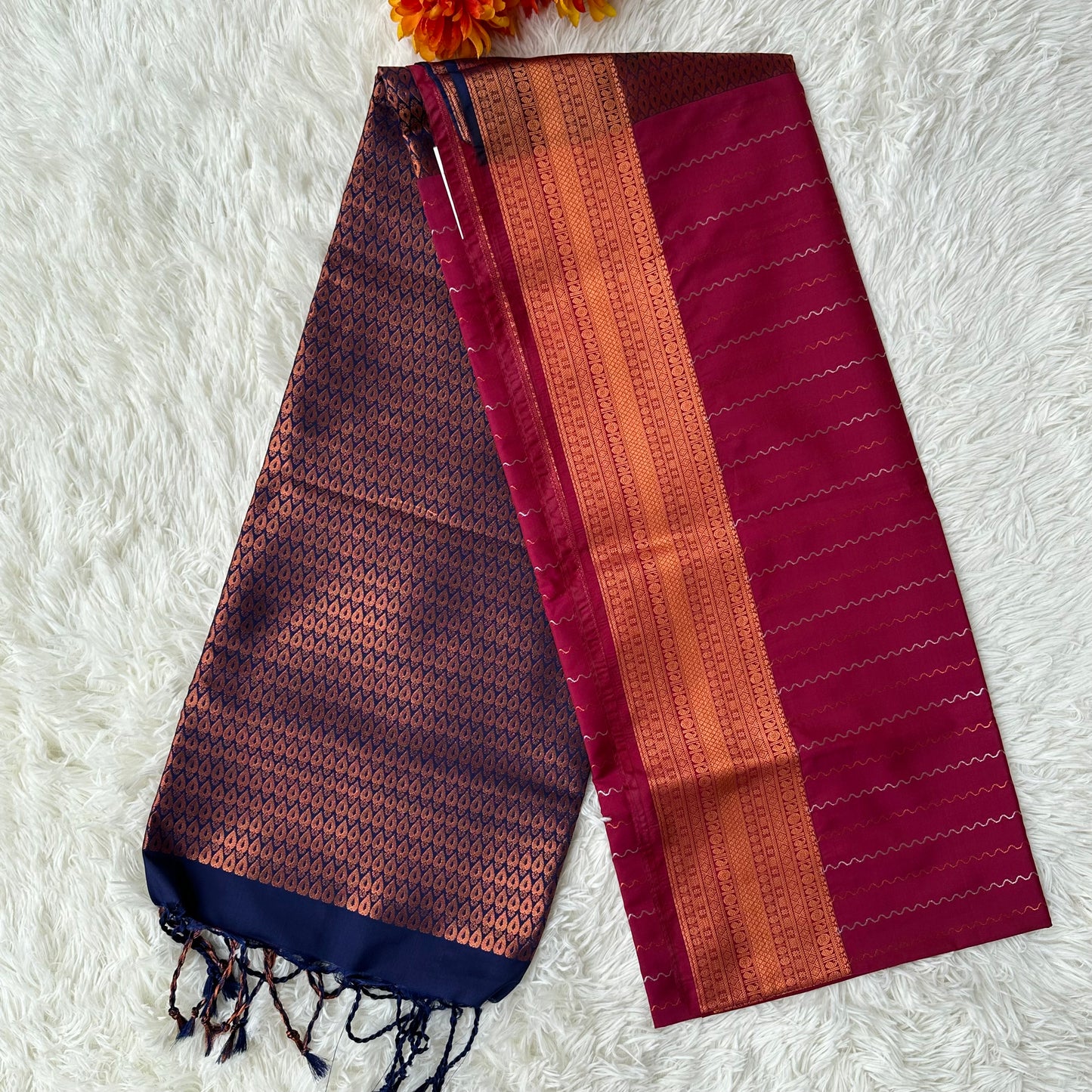 Indulge in Luxury: Maroon With Blue Soft Silk for Elegant Comfort