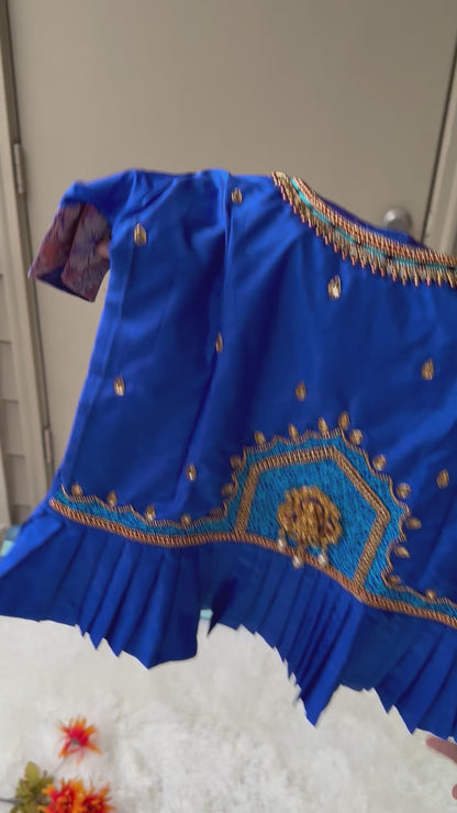 Little Royalty: Royal Blue peplum Top with semi silk Copper Zari Skirt