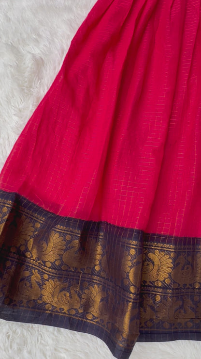 Elegance Redefined: Pink Sungudi Gown with Stylish Pot Neck