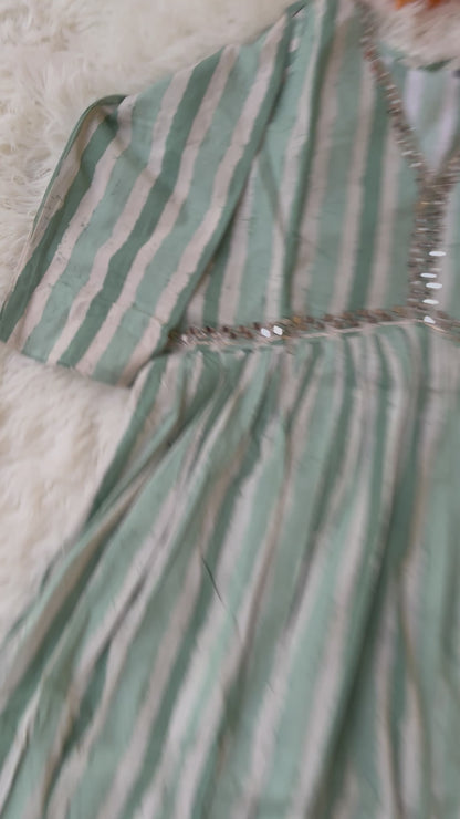 Pastel Perfection: Soft Cotton 'A' Line Kurta with Mirror Work & Chiffon Dupatta
