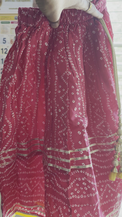 Rani Pink Royalty: Mirror Work Crop Top & Gotta Patti Skirt in Cotton