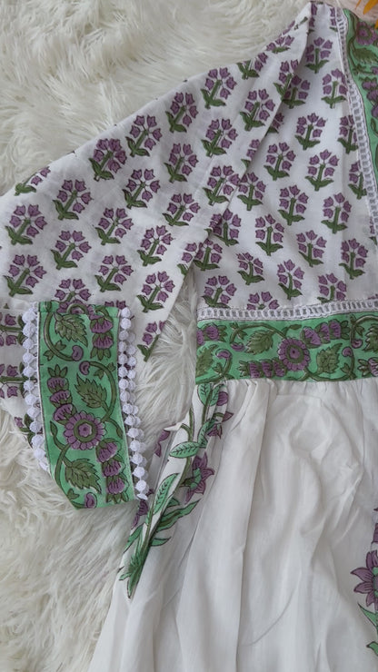 Chic Comfort: Cotton Hand Block Print Alia Cut Kurta Set with Kota Dupatta