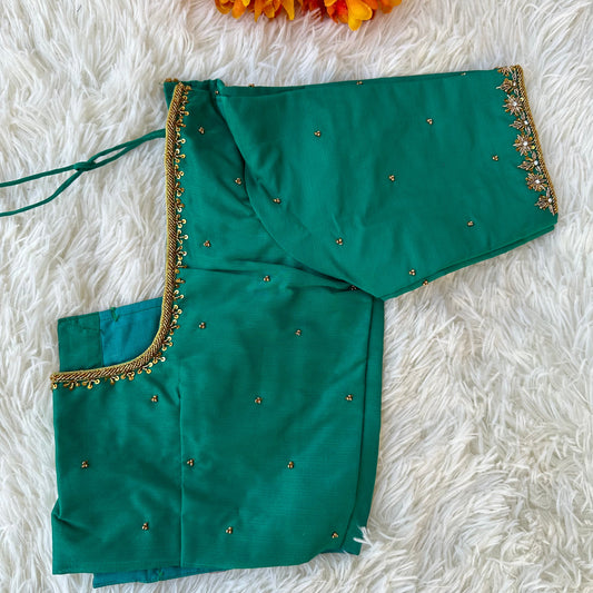 PRE ORDER: Lovely Green Aari Work Blouse: Traditional Elegance & Comfort