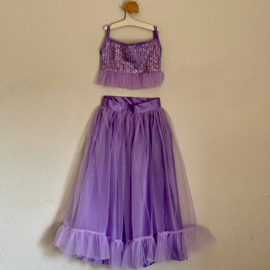 Spaghetti Strap Lavender Crop Top | Soft Net Skirt | 4-5 Yrs - Kalas Couture