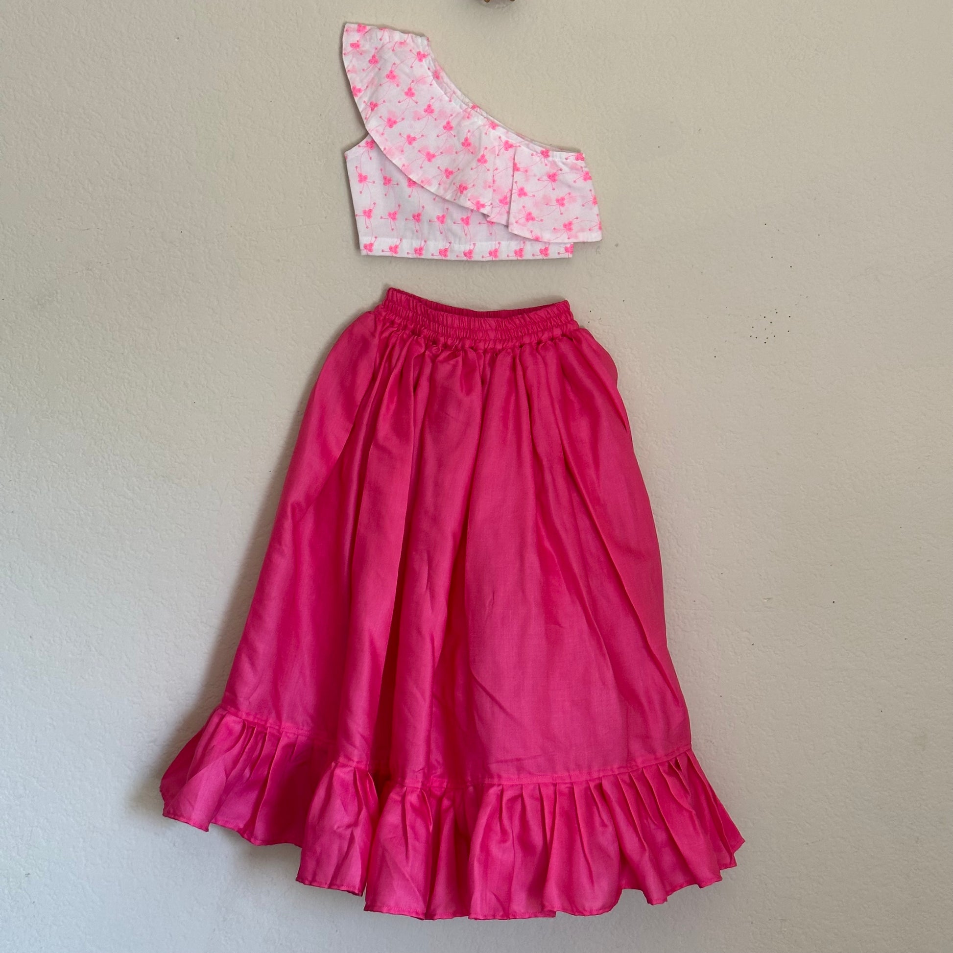 Trendy One Shoulder Cotton Crop Top and Skirt | 3-4 Yrs - Kalas Couture