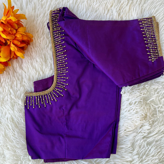 Indulge in Elegance: Handloom Aari Work Purple Blouse