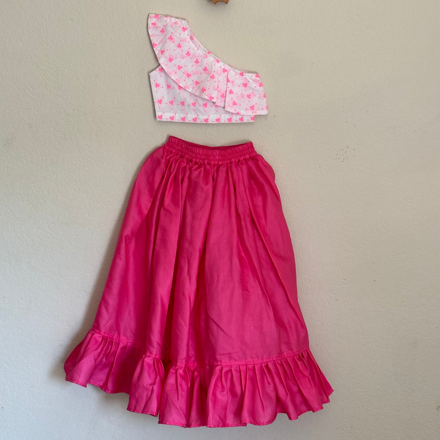 Trendy One Shoulder Cotton Crop Top and Skirt | 3-4 Yrs - Kalas Couture