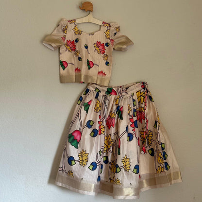 Blossom Beauties Pichwai Print in Chappa Silk |2-3 Yrs - Kalas Couture